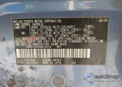 2009 Toyota Rav4 z USA, uszkodzony, nr VIN JTMZF33V59D014514